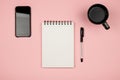Minimal flat lay style picture of blank notebook page with different objects Royalty Free Stock Photo