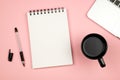 Minimal flat lay style picture of blank notebook page with different objects Royalty Free Stock Photo