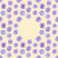 Minimal floral frame with small fresh Hydrangea violet flower, Very Peri color of year. Holiday layout with blooms for