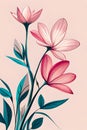 minimal flower watercolor artwork. elegant flower painting. floral wallpaper background art graphics. teal pink colors