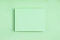 Minimal frame geometric composition mock up. Blank sheet of delicate green paper on green background. Template design invitation