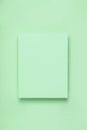 Minimal frame geometric composition mock up. Blank sheet of green paper on green background. Template design invitation card. Top