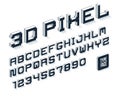 Minimal geometric cyberpunk 3D font, vector dimensional typeface in geometry minimalist cubic style, future technology simple