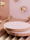 Minimal Geometric Product Display Background with Platform. Pink, white and Gold