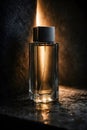 Minimal Glass Perfume Bottle With Dramatic Vertical Light And Modern Elegance Royalty Free Stock Photo
