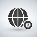 Minimal globe icon with gear settings icon in circle, illustration