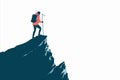 a minimal graphic of a business person at the top of a mountain. Business success and achievement Royalty Free Stock Photo