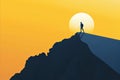 a minimal graphic of a business person at the top of a mountain. Business success and achievement Royalty Free Stock Photo
