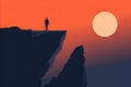 a minimal graphic of a business person at the top of a mountain. Business success and achievement Royalty Free Stock Photo