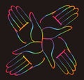 Minimal hands together rainbow symbol vector