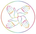 Minimal hands together rainbow symbol vector