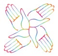 Minimal hands together rainbow symbol vector