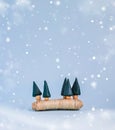 Minimal Happy New Year and Merry Christmas scene with snow and trees. For Christmas holiday winter concept and magazines, poster Royalty Free Stock Photo