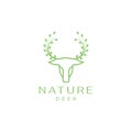 Minimal head deer leaves horned logo design Royalty Free Stock Photo