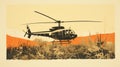 Minimal Helicopter Print In Tonal Landscapes: Wildlife Muralism Illustration