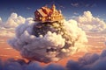 Home floating on clouds clear style Royalty Free Stock Photo