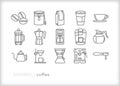 Coffee icon set of beans, brewing methods, drinks and technology