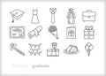 Set of grad outline icons for a student at commencement