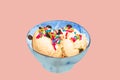 Minimal ice cream in retro metal bowls to creative for design and decoration isolate on background.Copy space.Pastel tone. Royalty Free Stock Photo