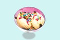 Minimal ice cream in retro metal bowls to creative for design and decoration isolate on background.Copy space.Pastel tone. Royalty Free Stock Photo