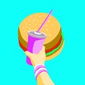 minimal illustration. Burger time, fast food concept