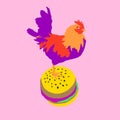 minimal illustration. Rooster and burger, Junk food concet