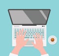 Minimal Illustration Of Working On A laptop With Hands Keyboard Coffee Graphic Business Office Template