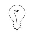 Minimal imitation ink, light bulb. Bulb lamp doodle, line icon isolated on white background. Concept idea, hand drawn sketch art. Royalty Free Stock Photo