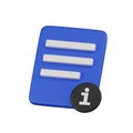 Minimal information document, quick reference icon. 3d render isolated illustration