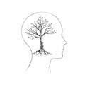 Minimal Intellectual Concept Art with Tree and Brain Royalty Free Stock Photo