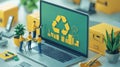 Minimal Isometric Icon of Sustainable Design Concept on Laptop