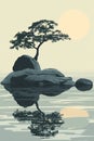 minimal japanes vertical art, zen, high qulaity Royalty Free Stock Photo