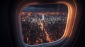 Minimal 8K city skyline view from plane window at night Royalty Free Stock Photo