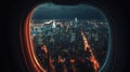 Minimal 8K city skyline view from plane window at night Royalty Free Stock Photo