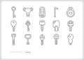 Key icons of different shapes of metal keys to unlock items Royalty Free Stock Photo