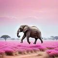 An minimal landscape with a pastel pink wild elephant gracefully hopping across the A beautiful elegant