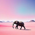 An minimal landscape with a pastel pink wild elephant gracefully hopping across the A beautiful elegant