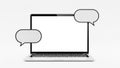 A minimal laptop computer with blank speech bubbles representing online chat and communication Royalty Free Stock Photo