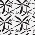 Minimal leaves or windmill shape seamless pattern. Black and white abstract silhouette background.