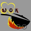 minimal lettering logo asian food delivery wok with fire