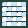 Minimal Light Blue Advent Calendar Template Blank Number Grid Simple Winter Layout Clean Royalty Free Stock Photo