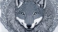 Minimal line art vector-style image of mandala wolf