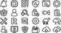 Minimal line icon set close up grid of technology and cloud symbols including lock database camel toolbox upload download Royalty Free Stock Photo