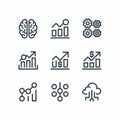 Business Analytics and Technology Line Icons Set with Growth Charts, AI Brain and Cloud Computing Royalty Free Stock Photo