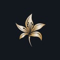 Minimal Line Logo: Elegant Golden Lily On Black Canvas