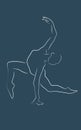 Minimal line shillouette of dancing woman in deep squat with one hand on the floor and another is stretched up.