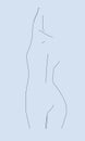 Minimal line silhouette of sensual bare back of nude girl with hand up and buttocks in standing pose.