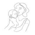 Minimal line vector woman mother holding newborn baby in arms.