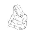 Minimal line vector woman mother holding newborn baby in arms.