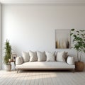 Minimal Living room with Comfy sofa and cushion design, white blank wall, afternoon, bright, digital, AI Generated